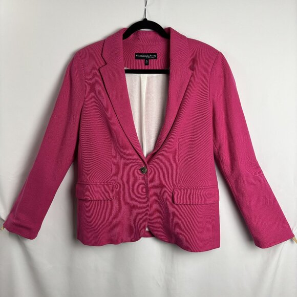 10 Hot Pink Long Sleeve Collared Lined Soft Stretch Pocket Button Cotton Blazer - Picture 1 of 11